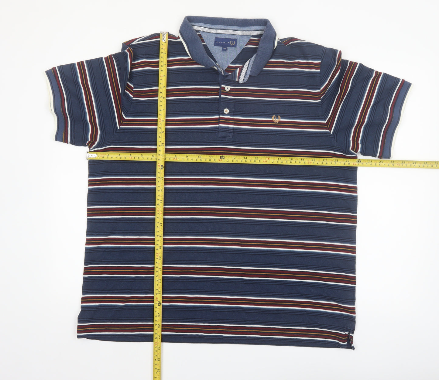 Lincoln Men’s Blue Striped Short Sleeve Cotton Blend Polo Shirt XXL