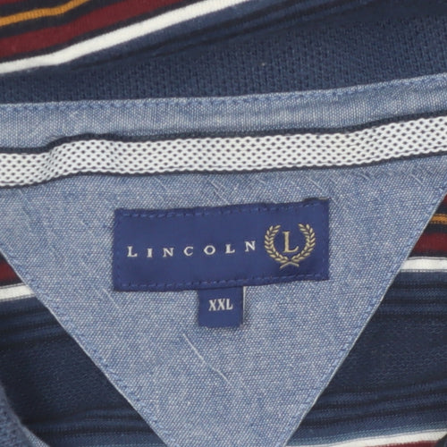 Lincoln Men’s Blue Striped Short Sleeve Cotton Blend Polo Shirt XXL