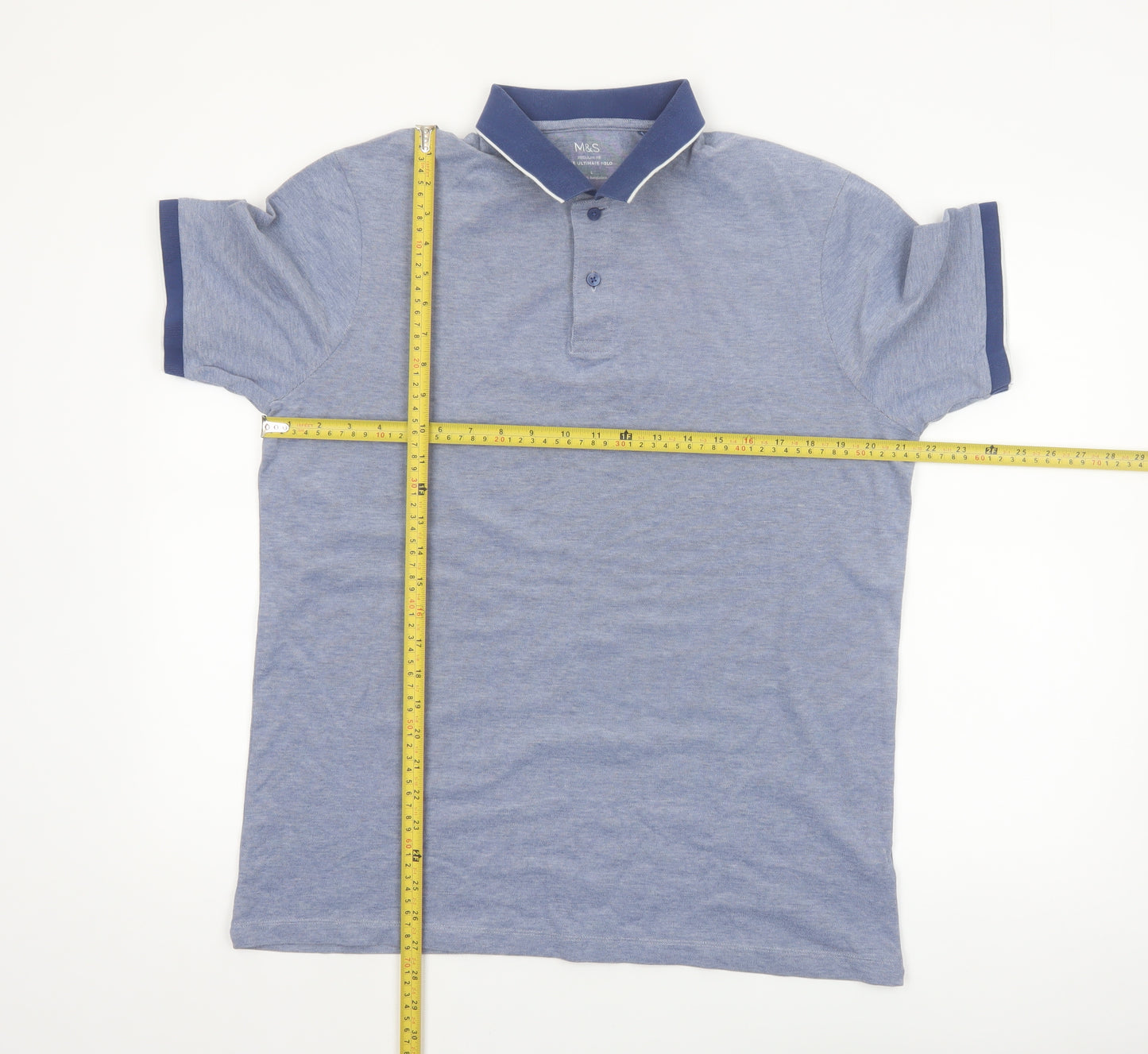 Marks and Spencer Men's Blue Regular Fit Cotton Polo Shirt L