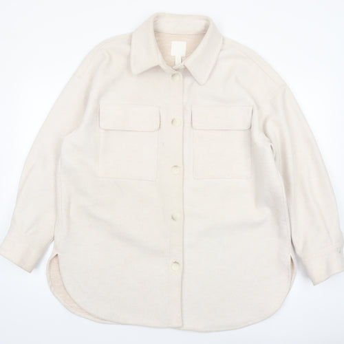 H&M Women’s Beige Fleece Basic Jacket Size M Relaxed Fit Casual