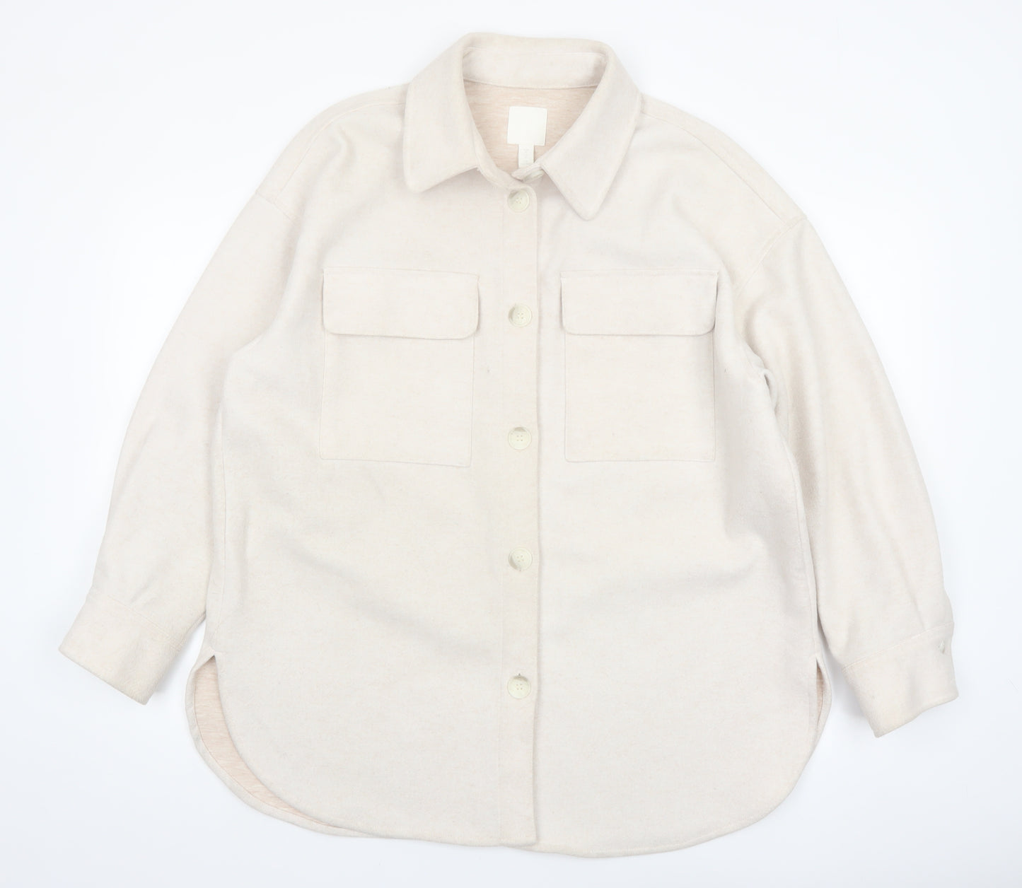 H&M Women’s Beige Fleece Basic Jacket Size M Relaxed Fit Casual