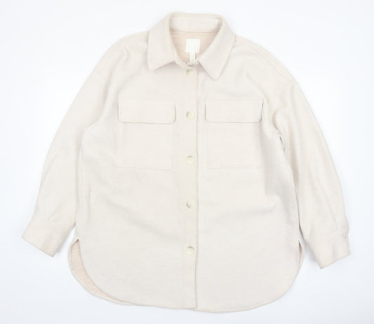 H&M Women’s Beige Fleece Basic Jacket Size M Relaxed Fit Casual