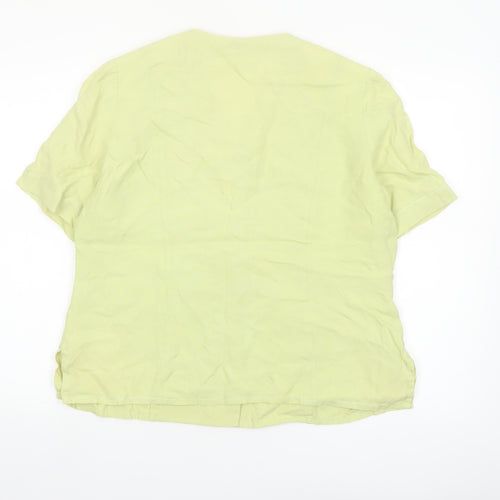 Viyella Women's Green Linen Short Sleeve Embroidered Blouse Size 14