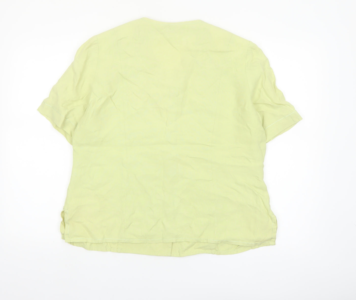 Viyella Women's Green Linen Short Sleeve Embroidered Blouse Size 14