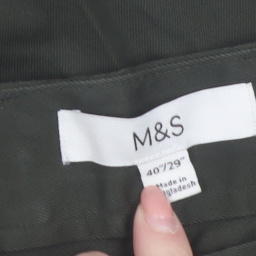 Marks and Spencer Men's Green Regular Fit Stretch Chino Trousers 40x29