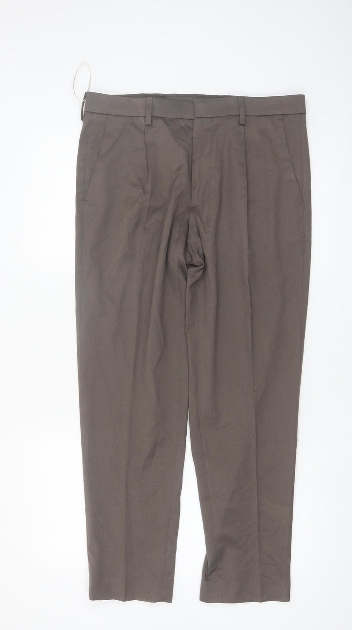 Marks and Spencer Men's Brown 32in Pleated Dress Pants