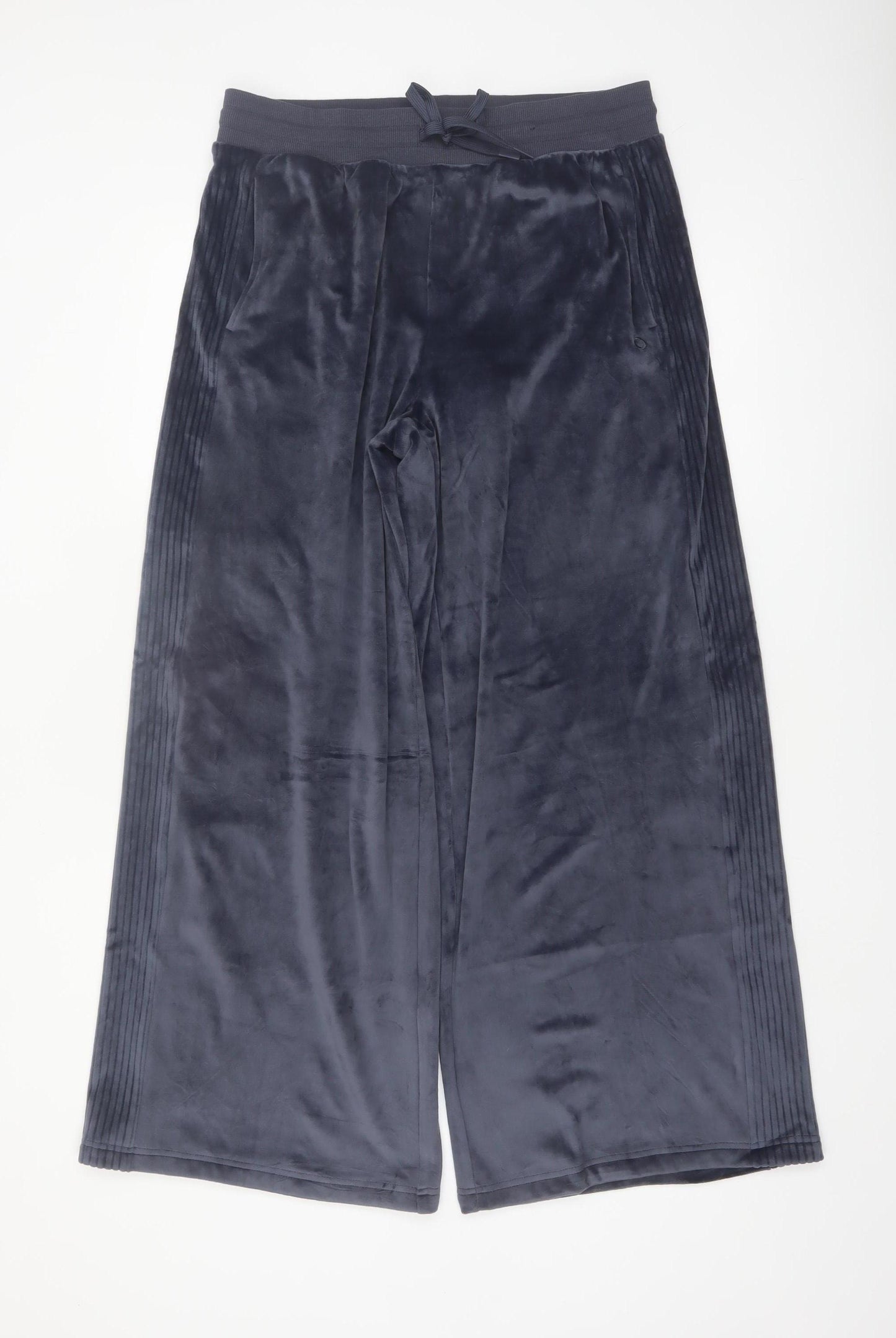 Marks and Spencer Goodmove Women Navy Wide-Leg Velour Trousers Size 14