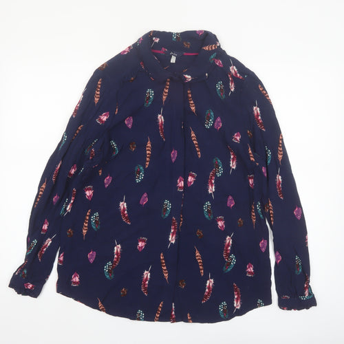 Joules Women’s Blue Feather Print Long Sleeve Tunic Blouse Size 14