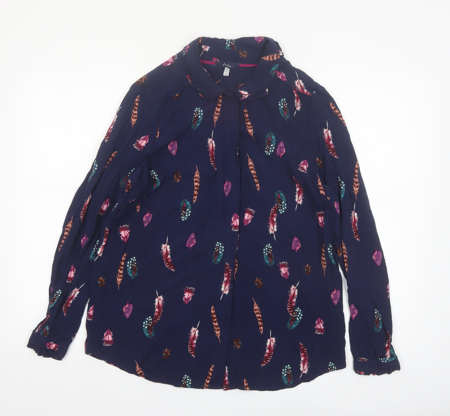 Joules Women’s Blue Feather Print Long Sleeve Tunic Blouse Size 14