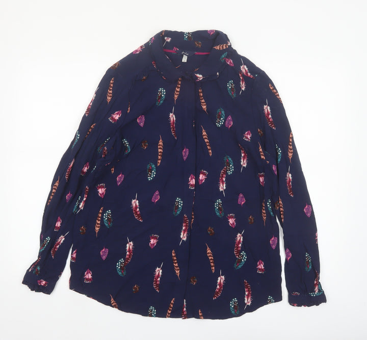 Joules Women’s Blue Feather Print Long Sleeve Tunic Blouse Size 14