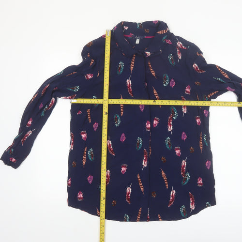 Joules Women’s Blue Feather Print Long Sleeve Tunic Blouse Size 14