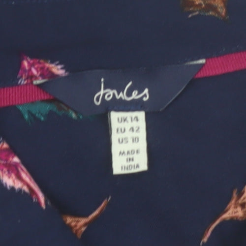 Joules Women’s Blue Feather Print Long Sleeve Tunic Blouse Size 14