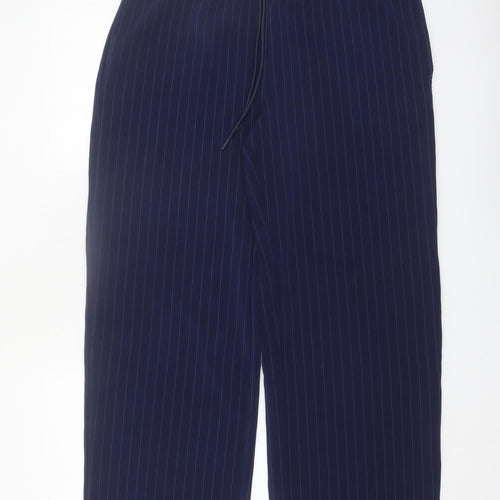 Marks and Spencer Womens Blue Pinstripe Elastic Waist Trousers Size 16