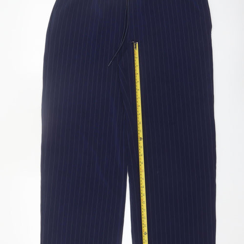 Marks and Spencer Womens Blue Pinstripe Elastic Waist Trousers Size 16