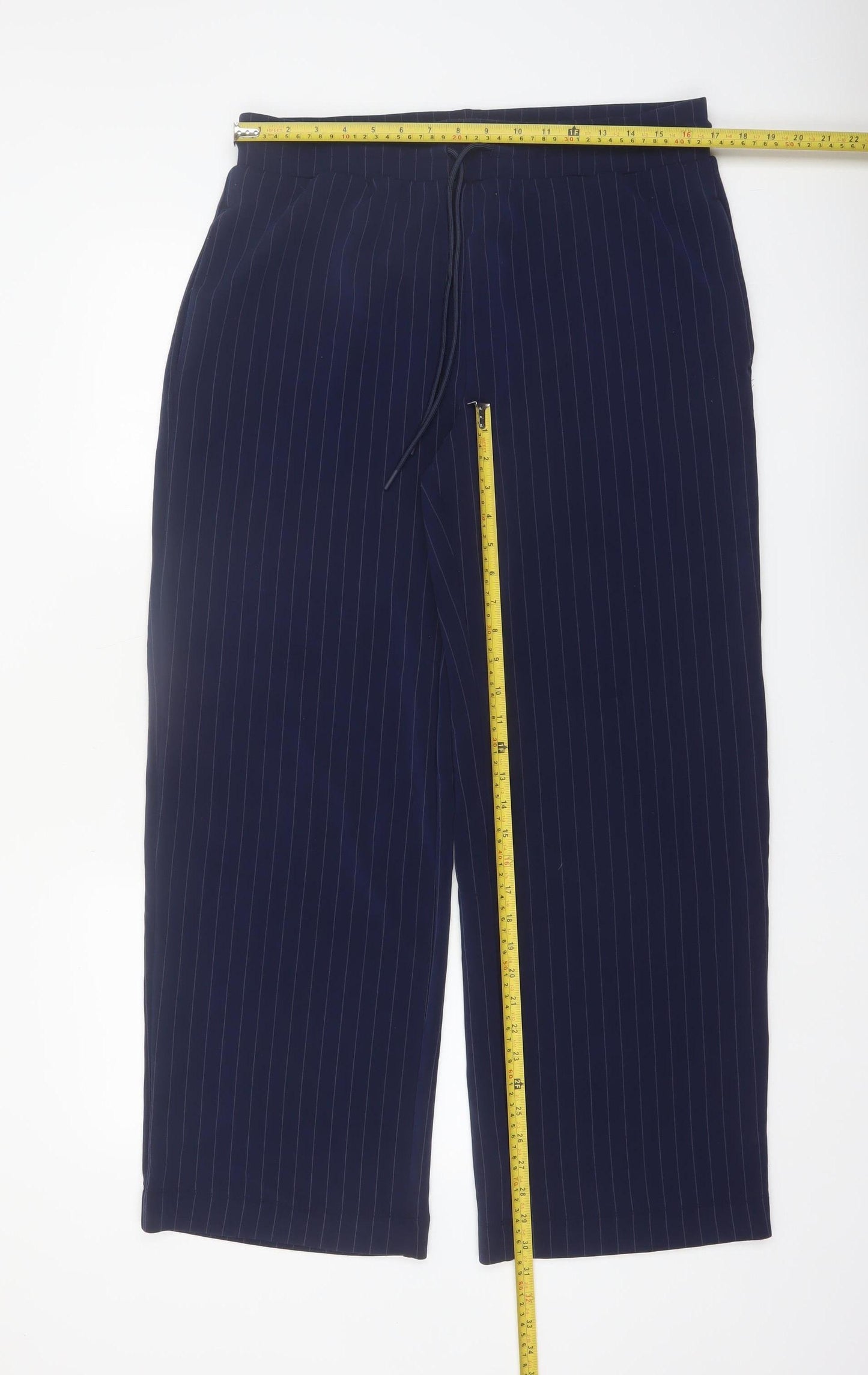 Marks and Spencer Womens Blue Pinstripe Elastic Waist Trousers Size 16