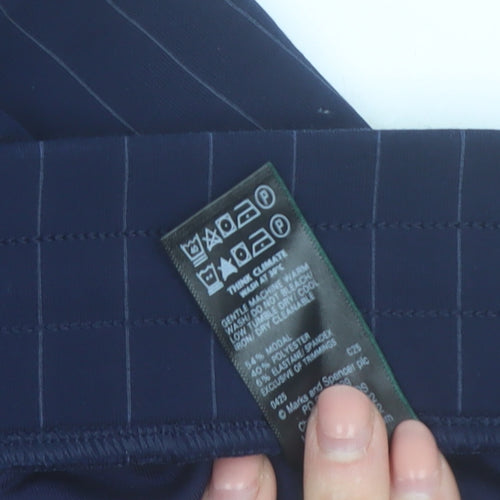 Marks and Spencer Womens Blue Pinstripe Elastic Waist Trousers Size 16