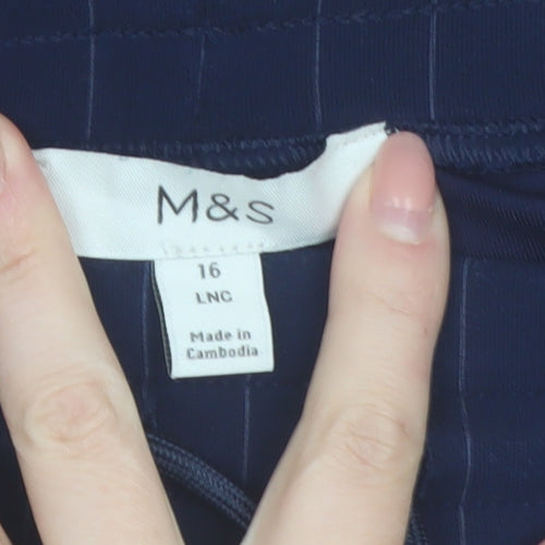 Marks and Spencer Womens Blue Pinstripe Elastic Waist Trousers Size 16