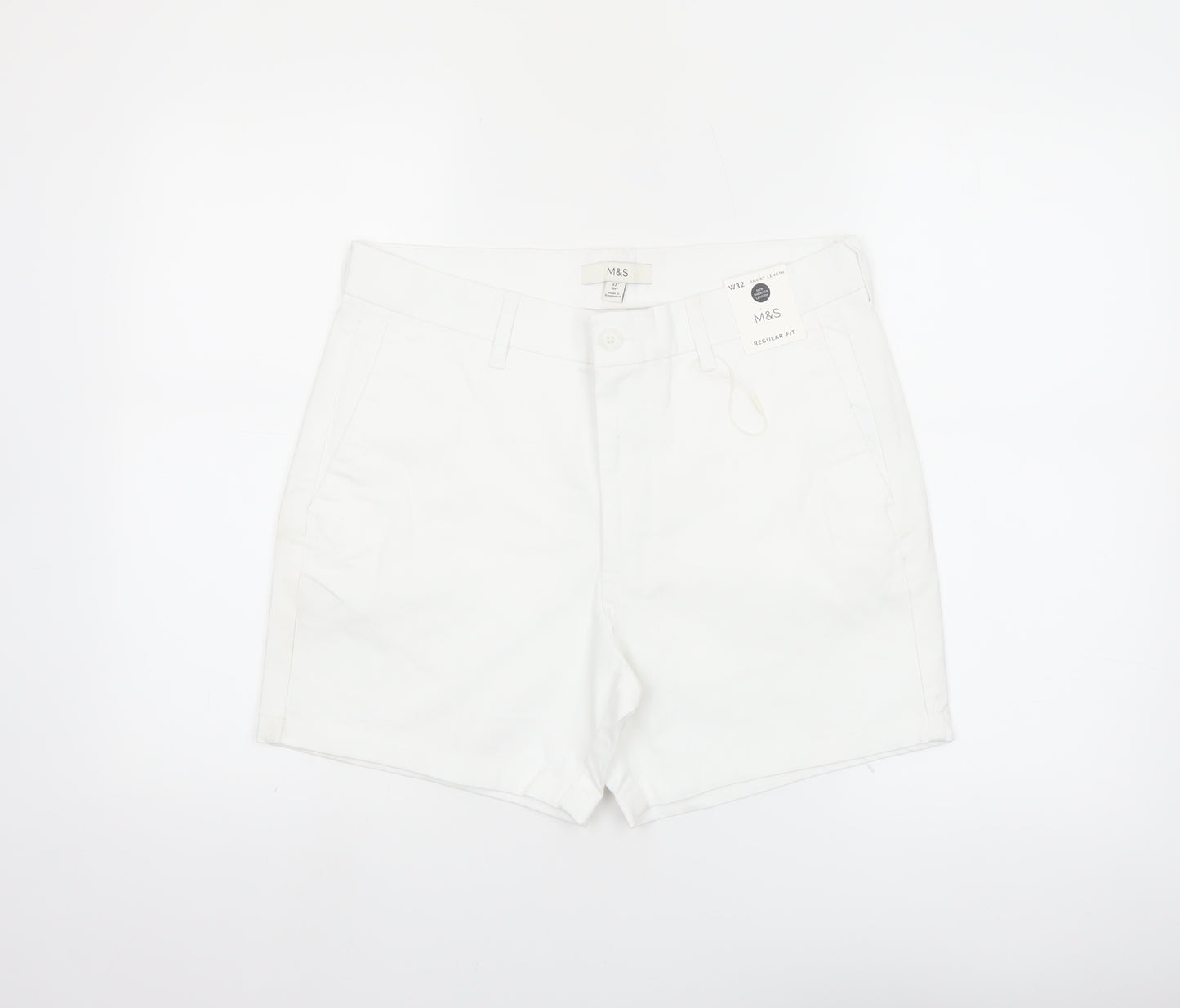 Marks and Spencer Men's White Regular Fit Chino Shorts 32 in