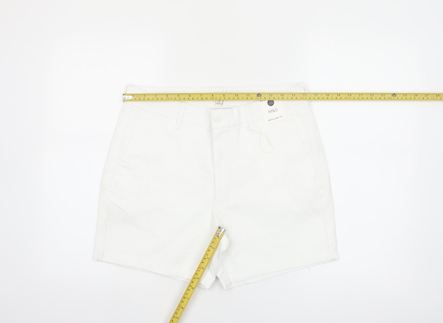 Marks and Spencer Men's White Regular Fit Chino Shorts 32 in