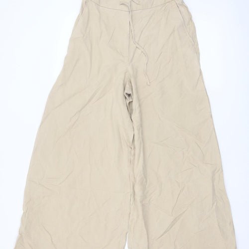 Marks and Spencer Women Beige Wide-Leg Lyocell Trousers Size 10