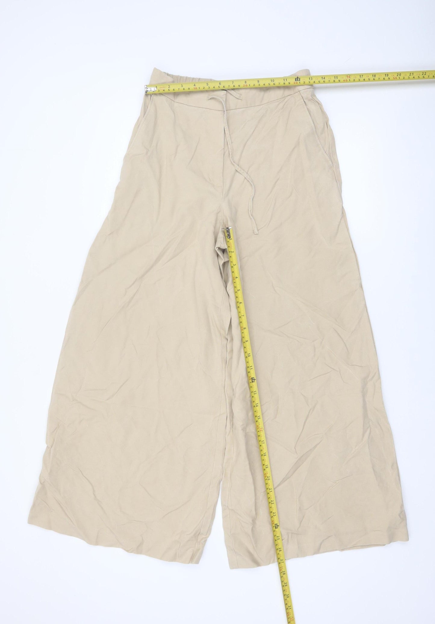 Marks and Spencer Women Beige Wide-Leg Lyocell Trousers Size 10