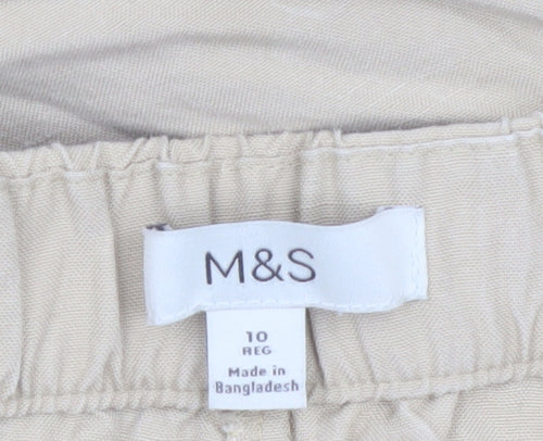 Marks and Spencer Women Beige Wide-Leg Lyocell Trousers Size 10