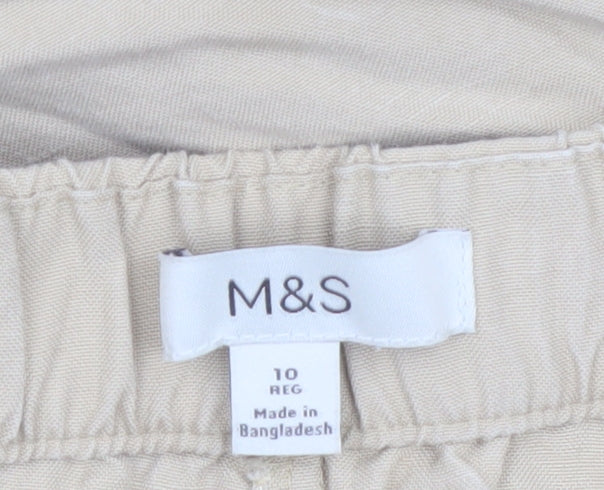 Marks and Spencer Women Beige Wide-Leg Lyocell Trousers Size 10