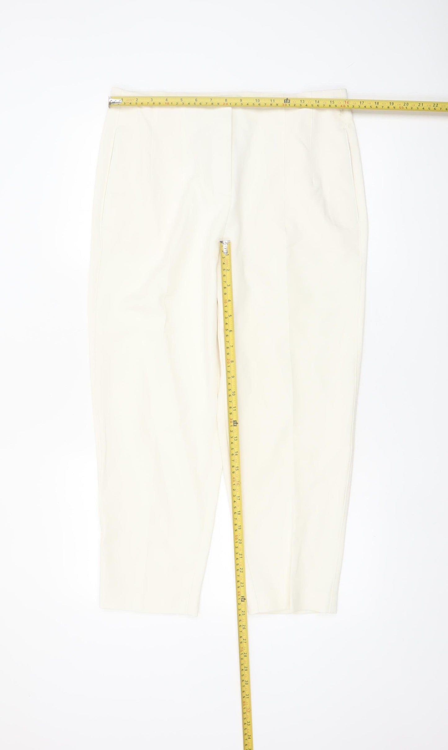 Marks and Spencer Women’s Ivory Tapered Trousers Size 14 Short