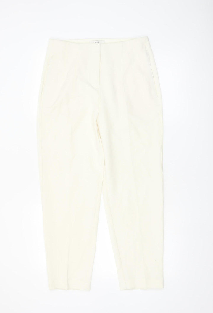 Marks and Spencer Women Ivory Regular Fit Tapered Trousers Size 10