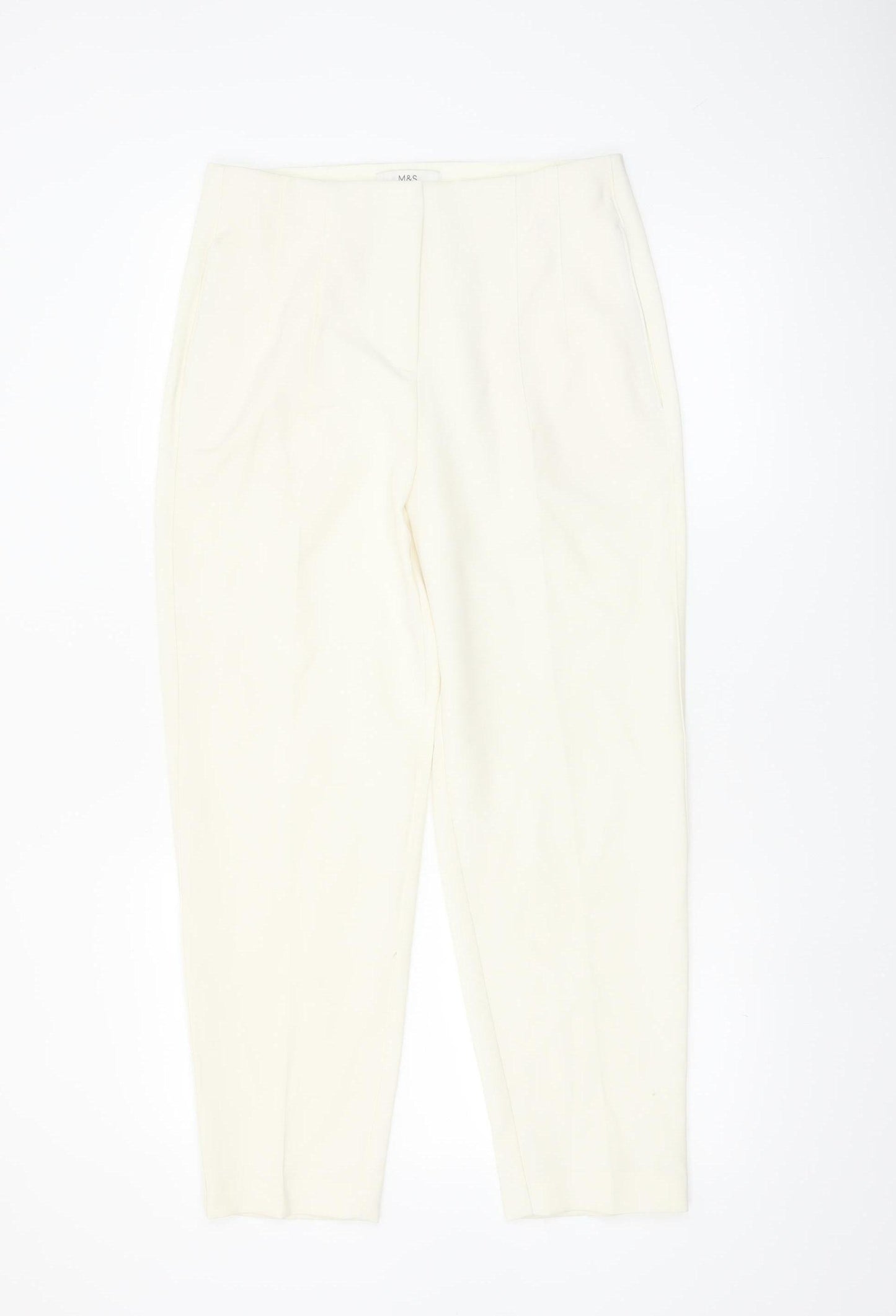 Marks and Spencer Women Ivory Regular Fit Tapered Trousers Size 10