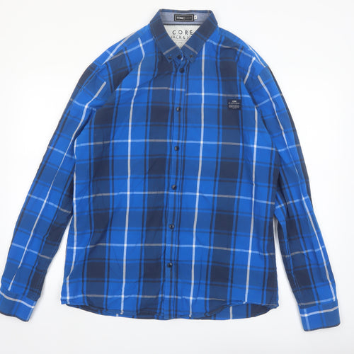 Jack & Jones Men's Blue Checked Cotton Long Sleeve Button-Up Shirt XL