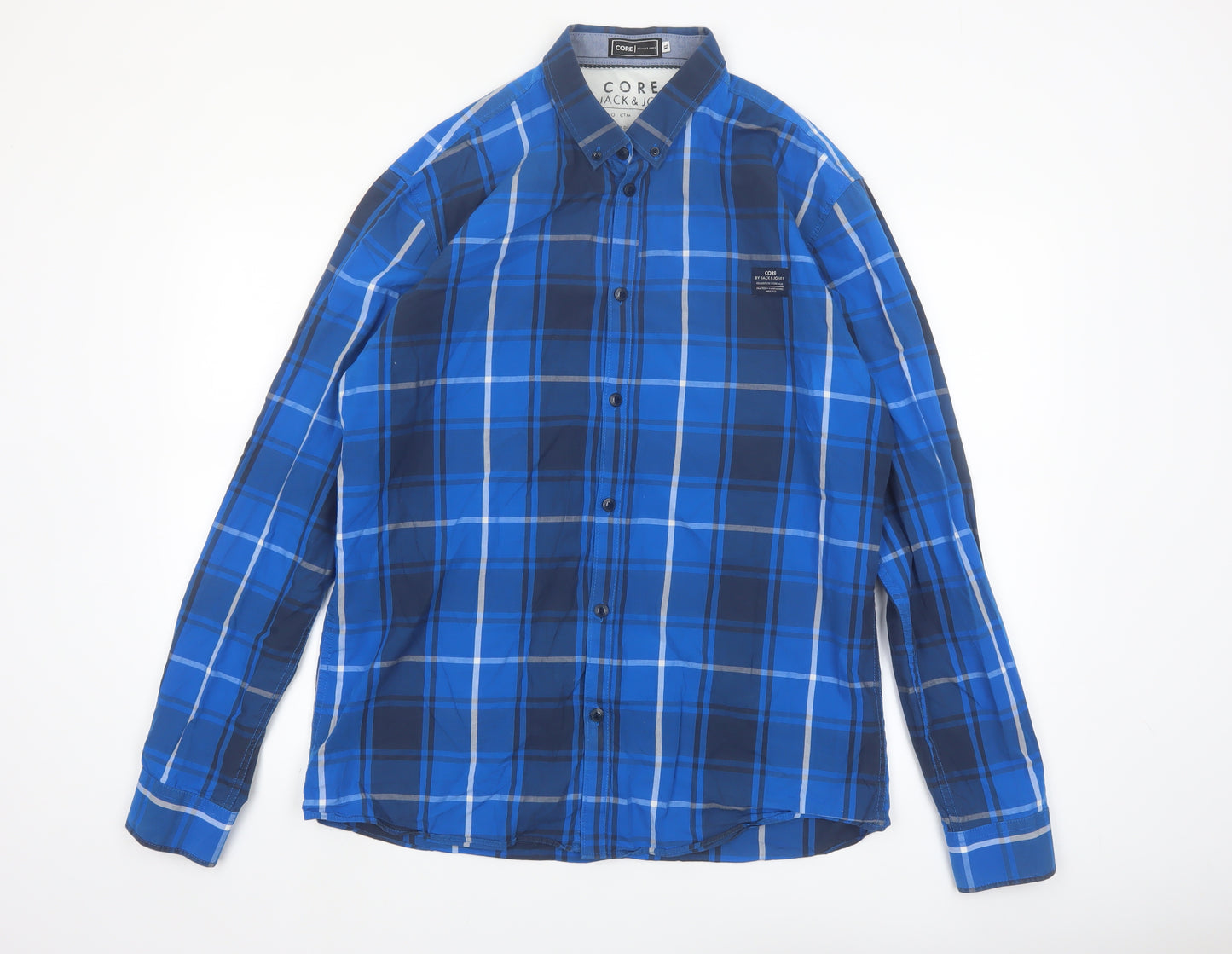 Jack & Jones Men's Blue Checked Cotton Long Sleeve Button-Up Shirt XL