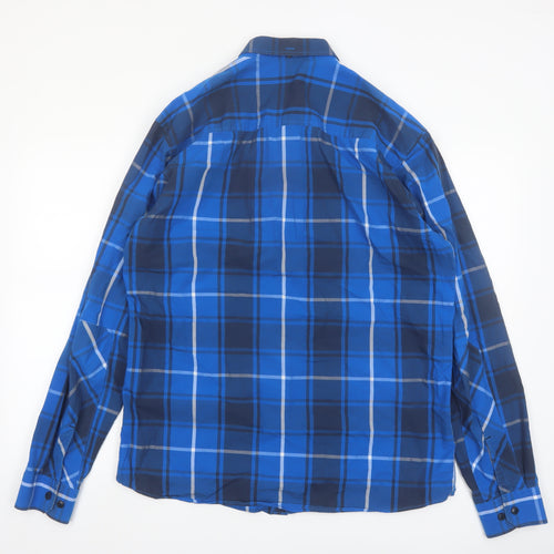Jack & Jones Men's Blue Checked Cotton Long Sleeve Button-Up Shirt XL