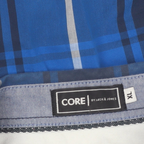 Jack & Jones Men's Blue Checked Cotton Long Sleeve Button-Up Shirt XL