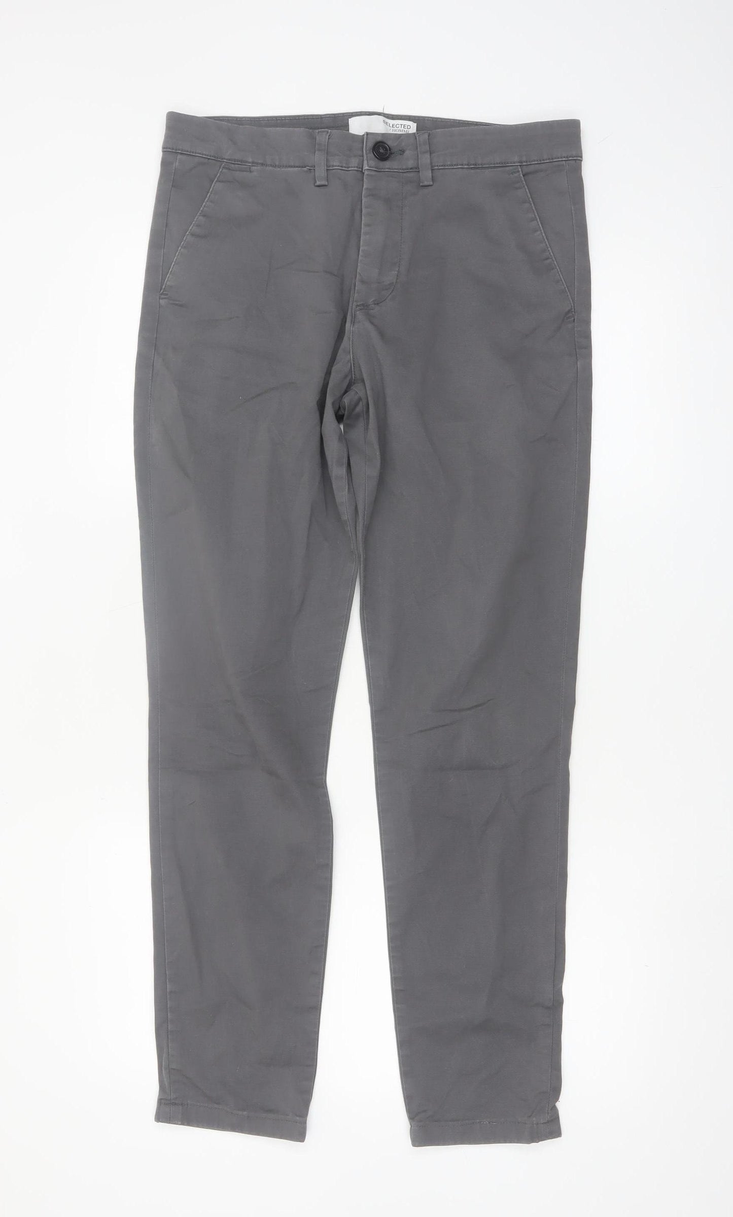 Selected Homme Men's Grey Slim Fit Chino Trousers Size M