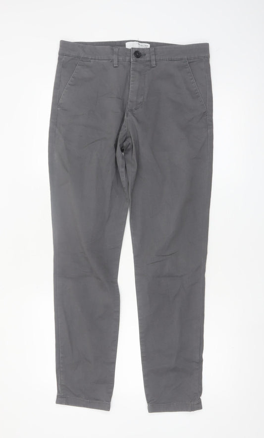 Selected Homme Men's Grey Slim Fit Chino Trousers Size M