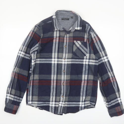 Brave Soul Men's Blue Plaid Cotton Flannel Long Sleeve Button-Up Shirt Small