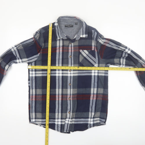 Brave Soul Men's Blue Plaid Cotton Flannel Long Sleeve Button-Up Shirt Small