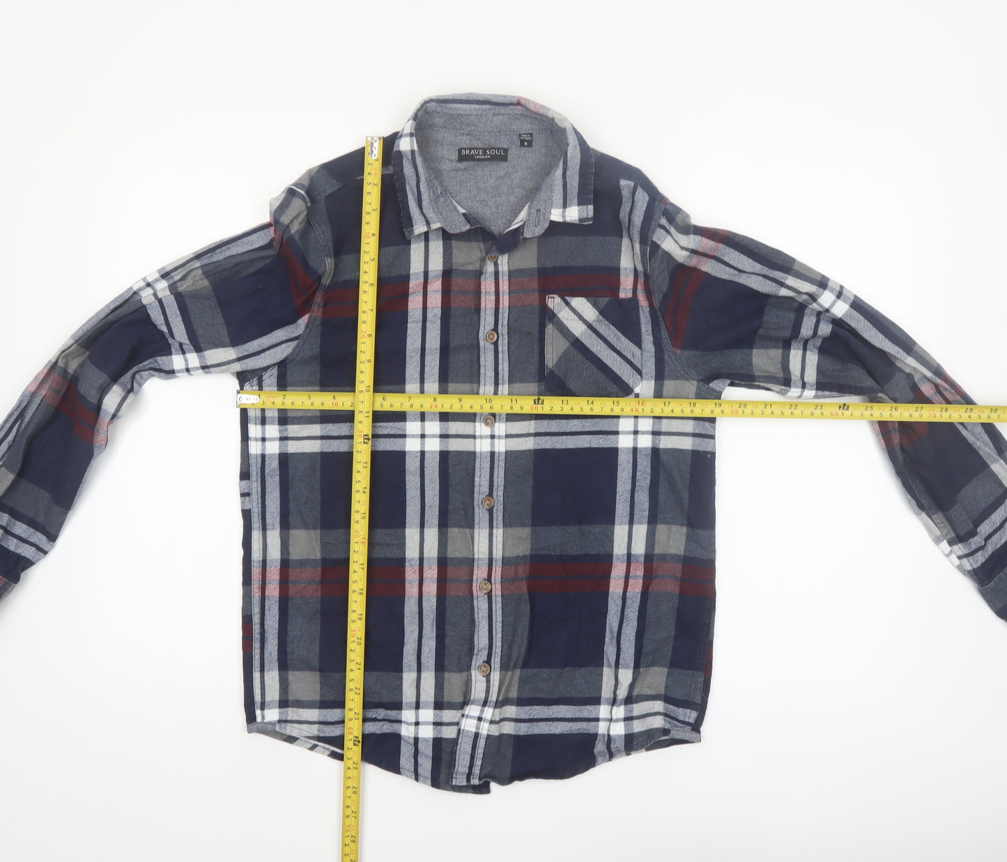 Brave Soul Men's Blue Plaid Cotton Flannel Long Sleeve Button-Up Shirt Small