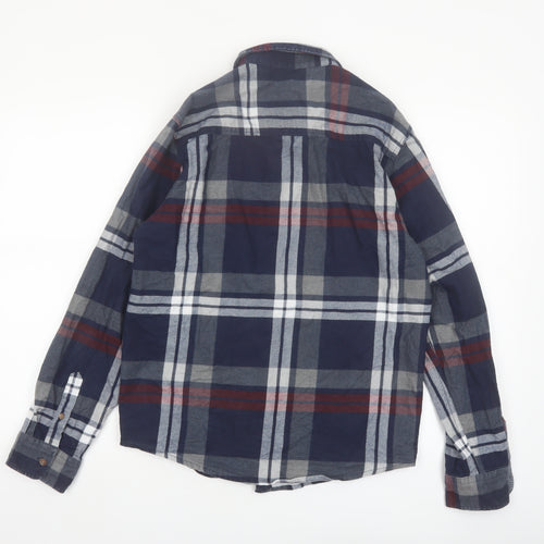 Brave Soul Men's Blue Plaid Cotton Flannel Long Sleeve Button-Up Shirt Small
