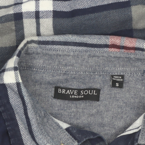 Brave Soul Men's Blue Plaid Cotton Flannel Long Sleeve Button-Up Shirt Small