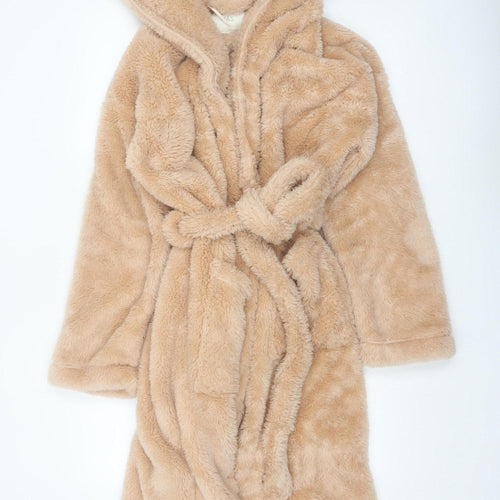 Marks and Spencer Women Beige Fleece Hooded Robe M Winter