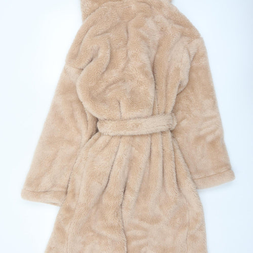 Marks and Spencer Women Beige Fleece Hooded Robe M Winter