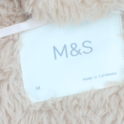 Marks and Spencer Women Beige Fleece Hooded Robe M Winter