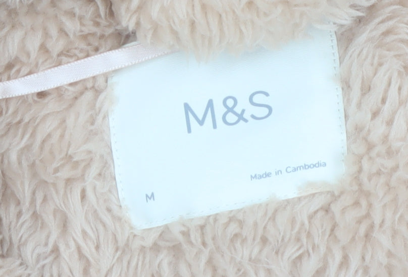 Marks and Spencer Women Beige Fleece Hooded Robe M Winter
