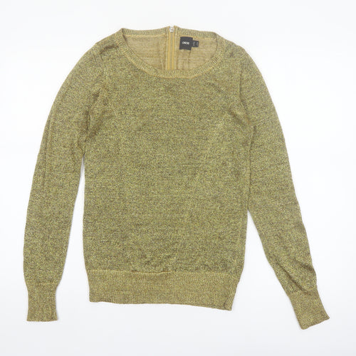 ASOS Women Gold Metallic Knit Jumper Size 12 Round Neck Long Sleeve
