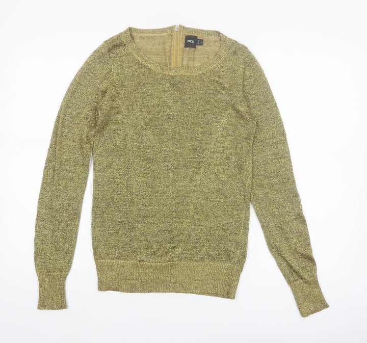ASOS Women Gold Metallic Knit Jumper Size 12 Round Neck Long Sleeve