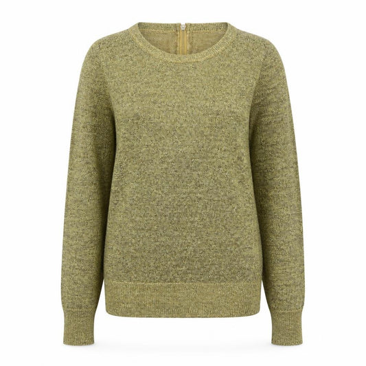 Front view of ASOS Women Gold Metallic Knit Jumper, size 12, Round Neck Long Sleeve