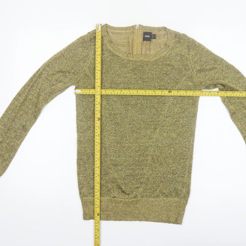 ASOS Women Gold Metallic Knit Jumper Size 12 Round Neck Long Sleeve