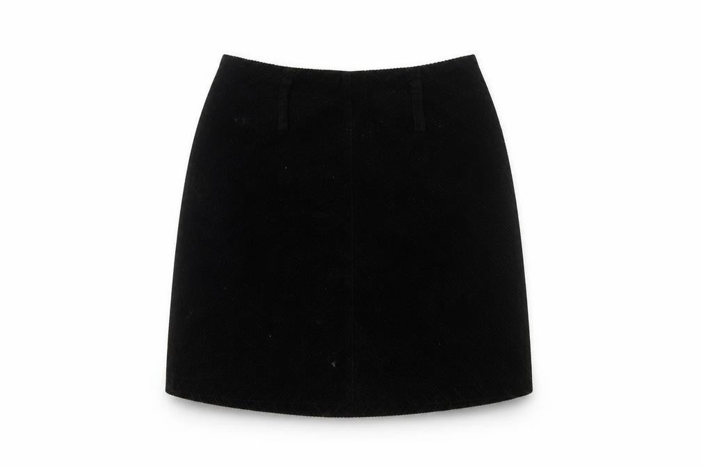 Front view of Denim Co. Women's Black Corduroy Mini Skirt, size 8